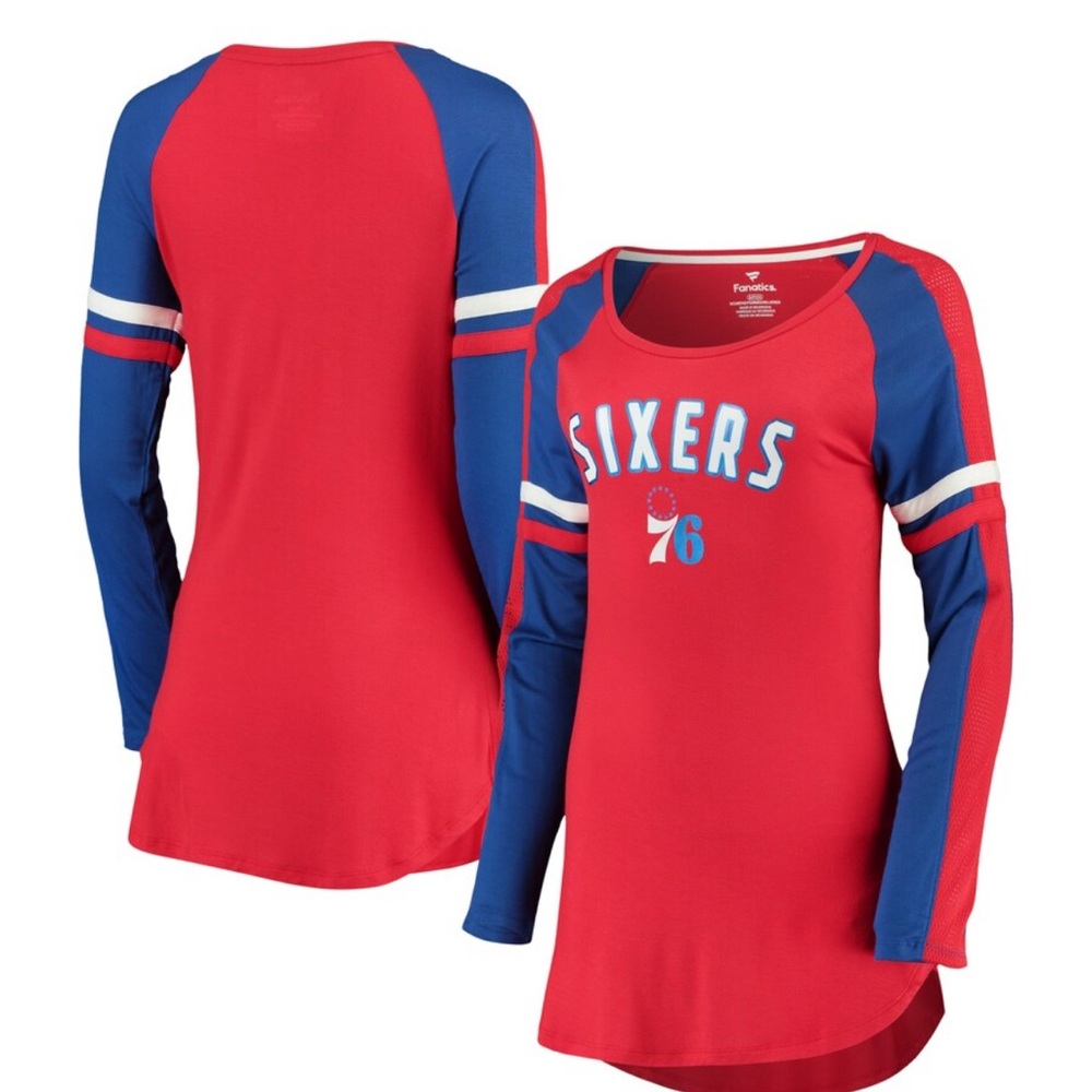 Red and Blue Ladies Sixers Long Sleeve Shirt